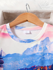 3D Landscape Print Kid's Pullover Top for Spring Fall Winter