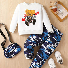 Toddler Boy's Camo 3pcs Sweatshirt Set Astronaut Bear Print T