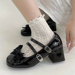 Women's Round Toe Patent Leather Mary Janes Chunky Heel Buckle Shoes