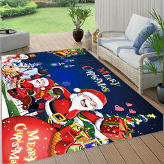 Christmas Living Room Carpet Merry Christmas Cartoon Elk Santa Claus Snowman Rug