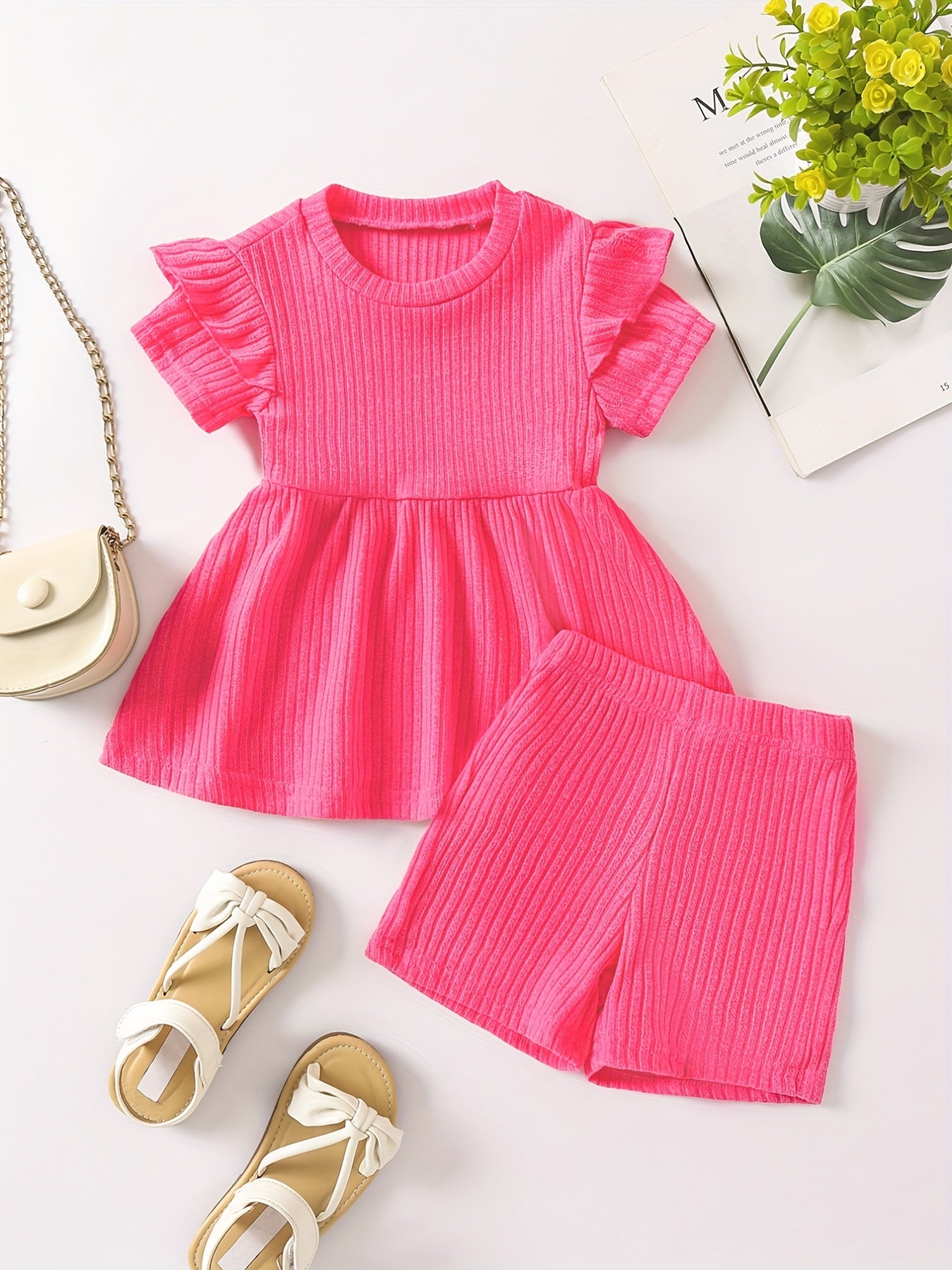 Girls Ribbed Peplum Top & Shorts Set for Summer