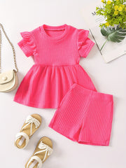 Girls Ribbed Peplum Top & Shorts Set for Summer