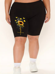 Rainbow Fist Print High Waist Biker Shorts