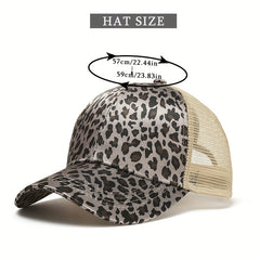 Leopard Tiger Ponytail Baseball Cap Vintage Print Mesh Trucker Hat