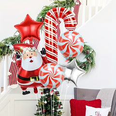 Christmas Foil Balloons 6pcs Set Santa Claus Candy Jar Red Party Decor