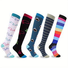 5 Pairs Compression Socks Striped Calf Wear Resistant Nylon Outdoor Sports