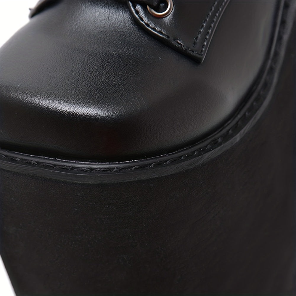 Y2K Style Short Boots Square Toe Lace Up Platform Shoes