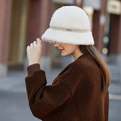 Faux Fur Bucket Hat Winter Thick Furry Fisherman Hat for Women