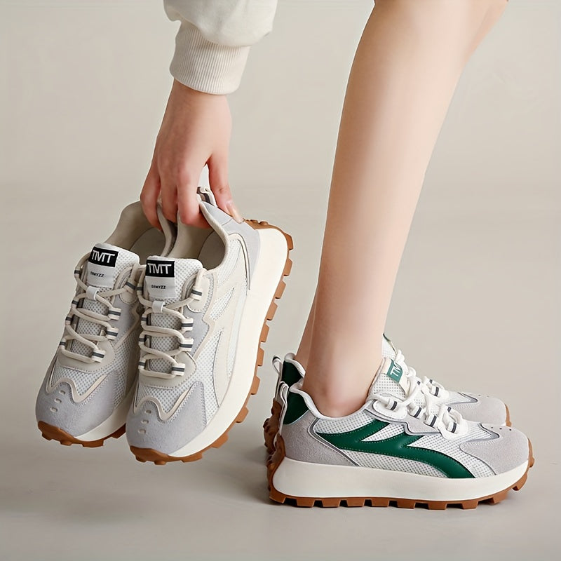 Women's Platform Sneakers Mesh Lace Up Casual Shoes Round Toe