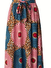Graphic Print Pleated Skirts Boho Tie Front Summer Skirts Women's Clothing
