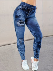 Denim Stretch Leggings Tummy Control Butt Lifting Workout Yoga Pants