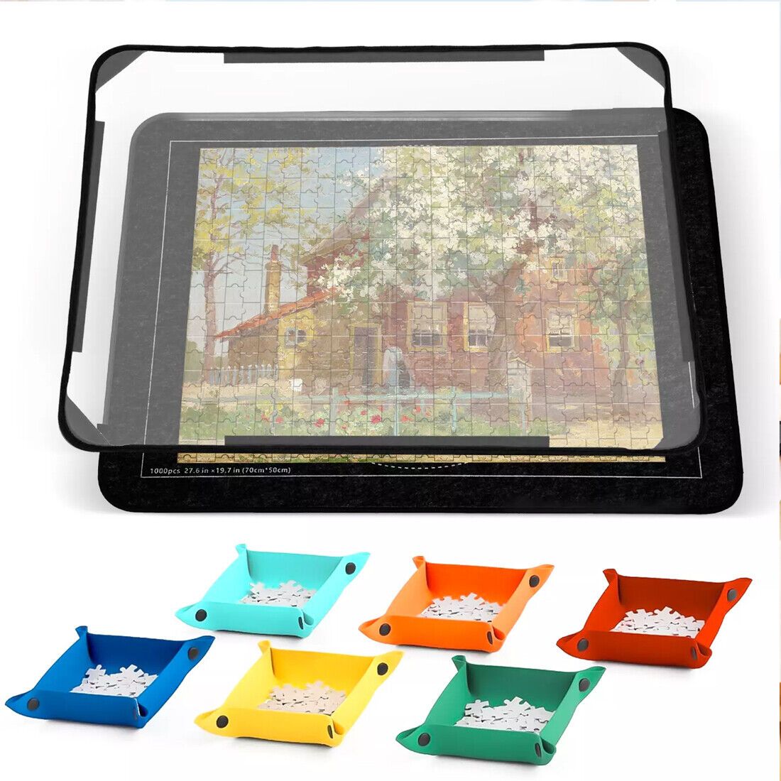 1000pcs Jigsaw Puzzle Board Storage w/ 6 Trays & Cover