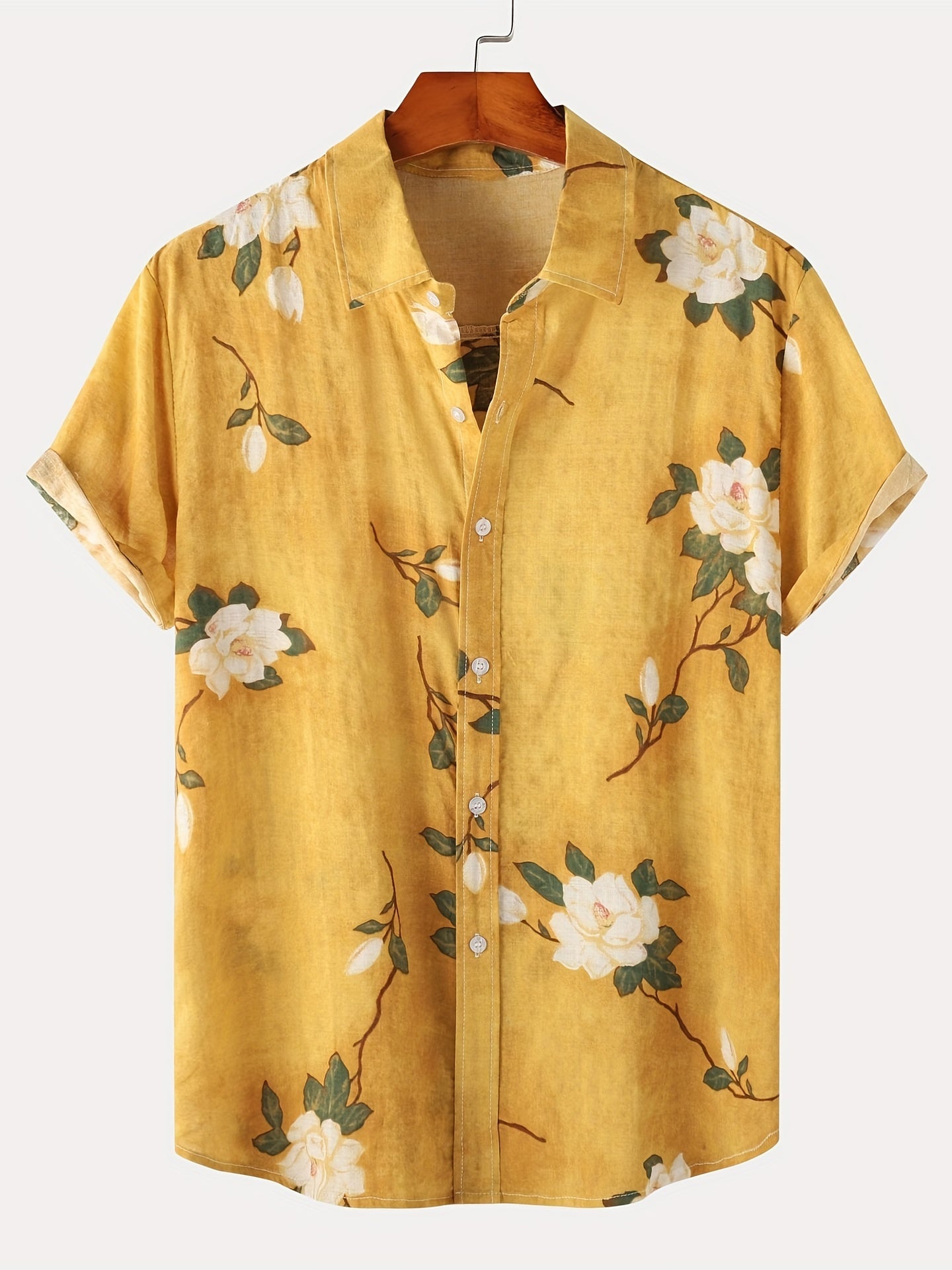 Men's Slim Short Sleeve Shirts with Flower Print