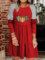Colorblock Pumpkin Slogan Print Smock Mini Dress