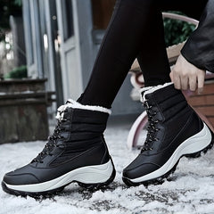 Warm Snow Boots for Women Lace Up Platform Winter Boots with Faux Fur