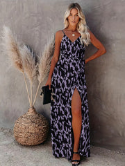 Allover Print V Neck Maxi Wrap Dress