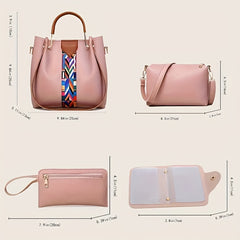 4 Pcs Classic Bag Sets Handbag Shoulder Bag Clutch Wallet Credit Card Holder