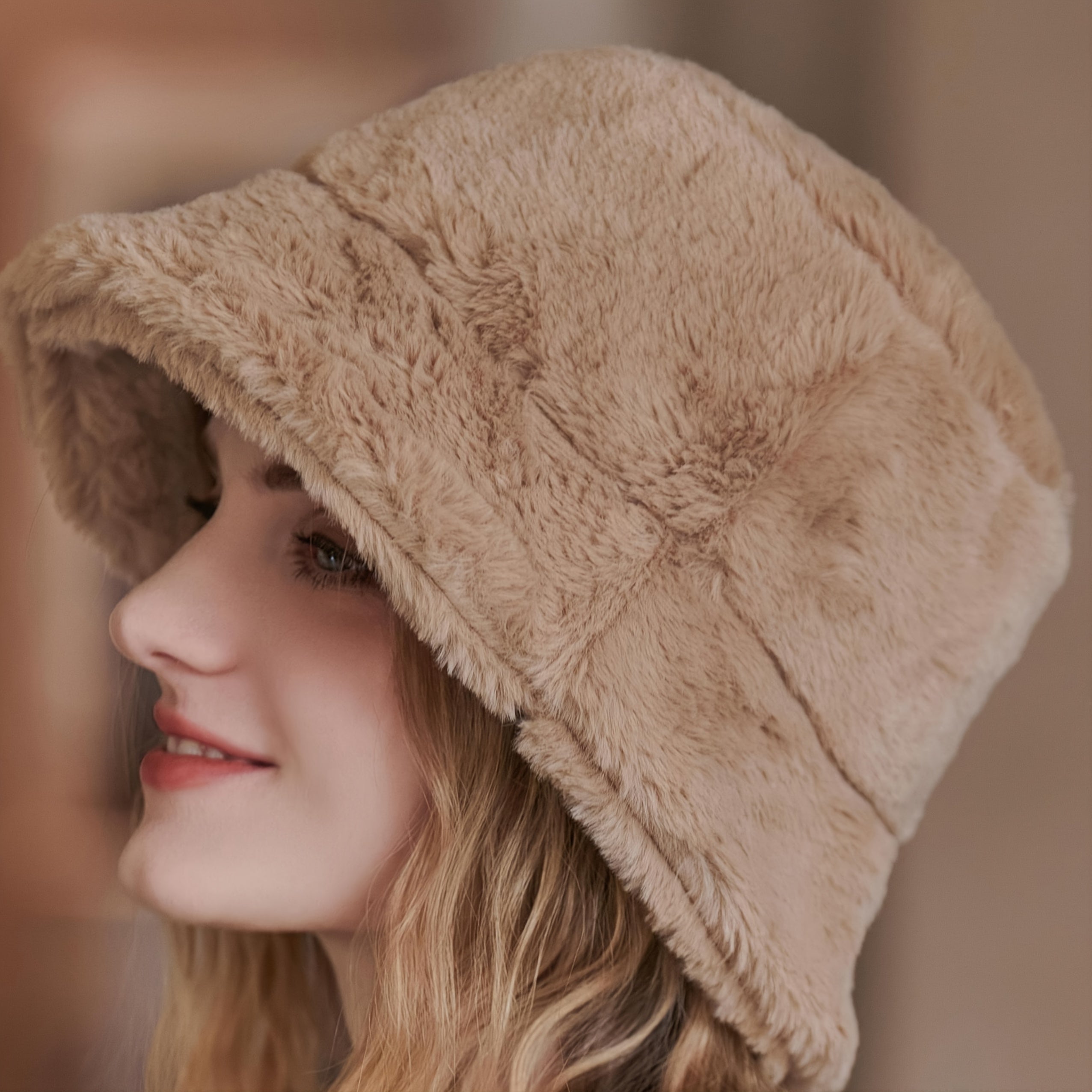 Unisex Winter Bucket Hat Packable Fluffy Fur Warm Fisherman Hats