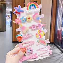 14Pcs Candy Hair Pin Set for Kids Flower Rainbow Animal & Fruit Clips