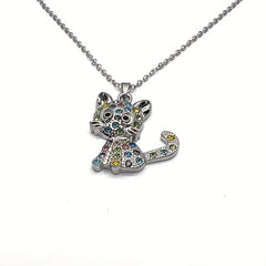 Glittery Kitten Rhinestone Necklace for Kids