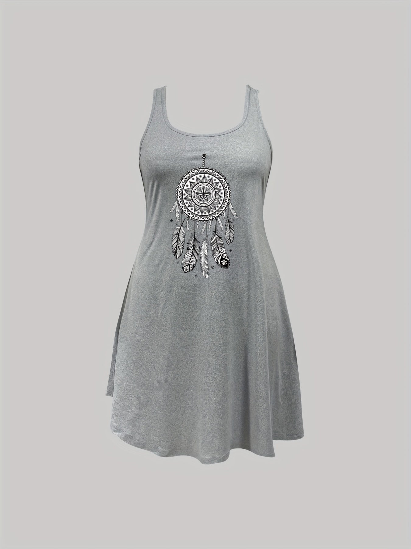 Feather Print Scoop Neck Sleep Dress
