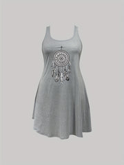 Feather Print Scoop Neck Sleep Dress