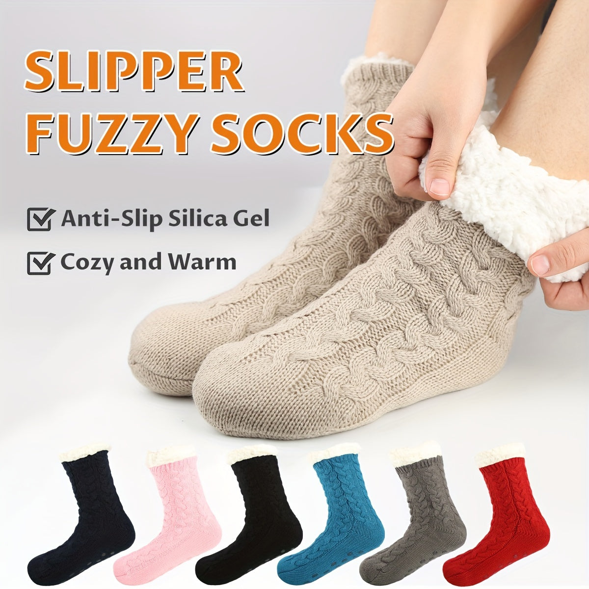 Warm Non Slip Snow Socks Cozy Fuzzy Velvet Lined Grippers Slipper Socks