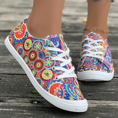 Ethnic Print Canvas Sneakers Lace Up Skate Shoes
