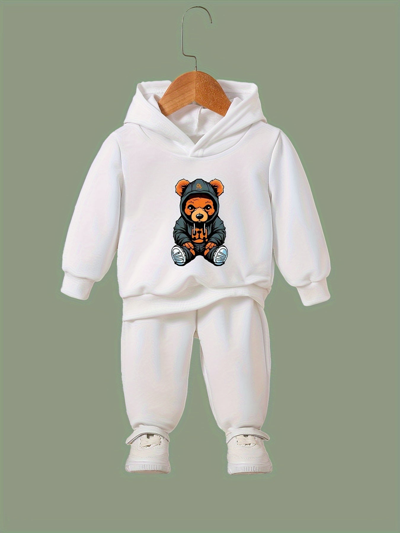 Bear Pattern Hooded Sweatshirt Girls Comfy Hoodies & Sweatpants