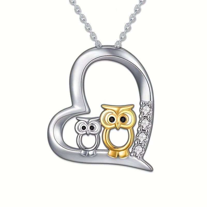 Owl Heart Pendant Necklace Gift for Girls