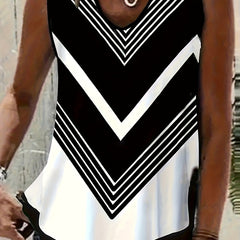 Geometric Print Tank Top V Neck Sleeveless Summer Top