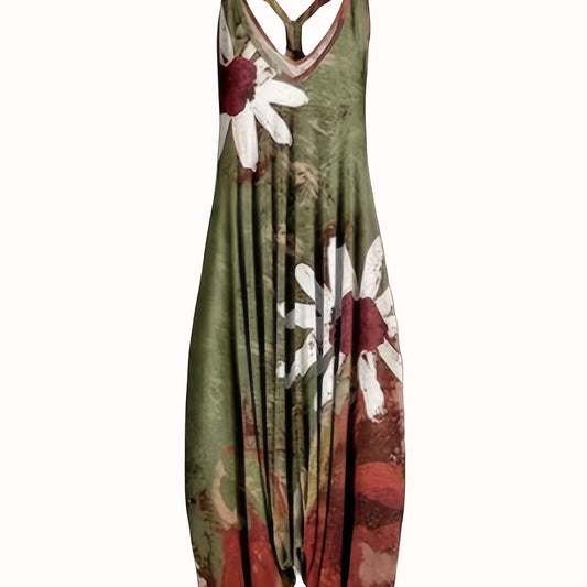 Floral Print Wide Leg Jumpsuit Sleeveless for Spring & Summer