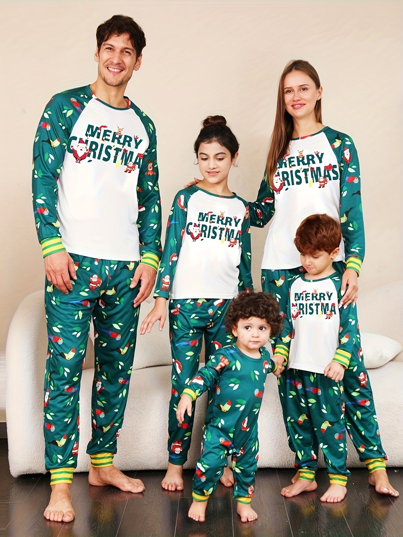 Cartoon Print Christmas Pajama Set Long Sleeve Crew Neck Top