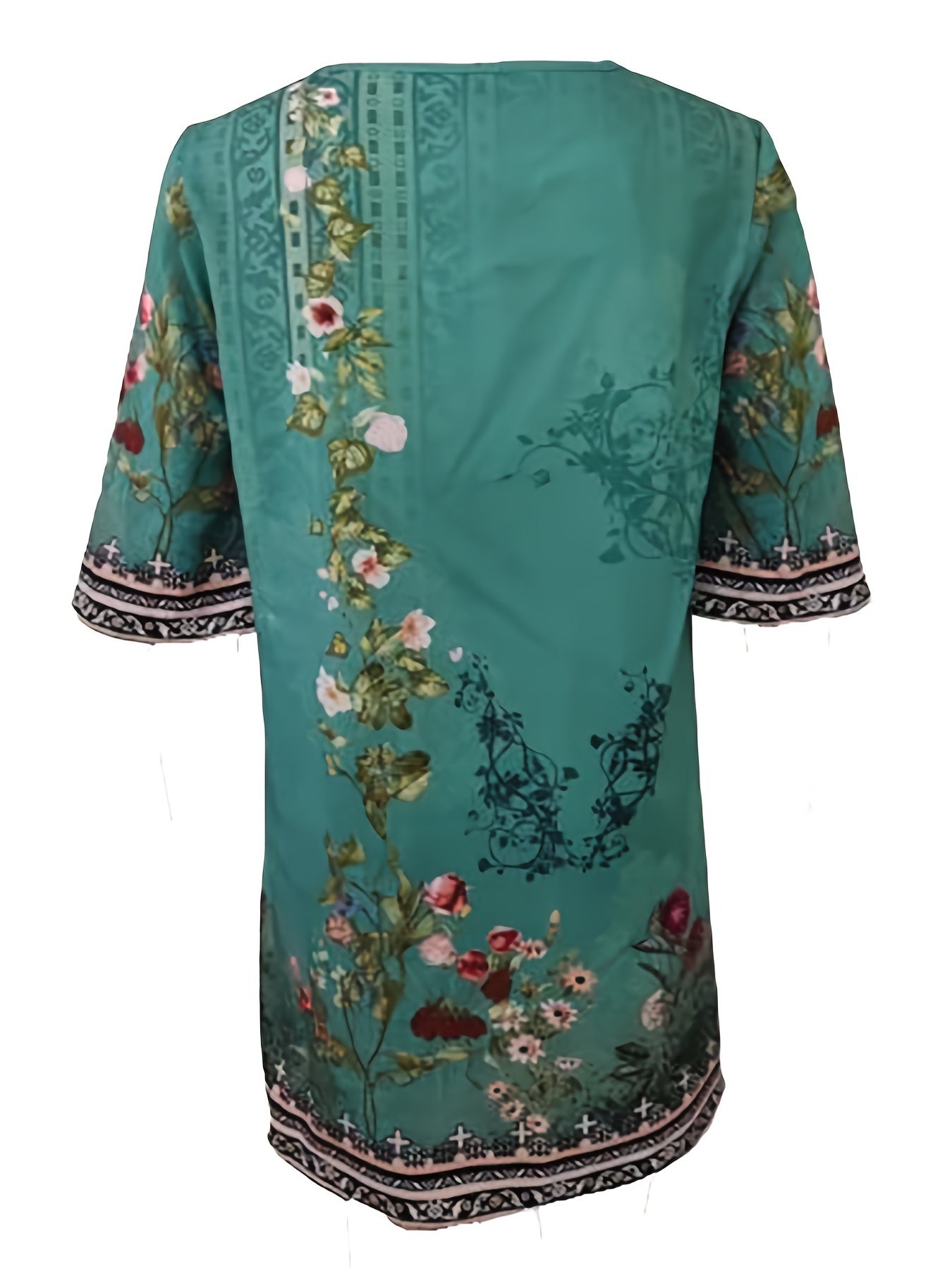 Floral Print Flared Sleeve Mini Dress Vintage Crew Neck Women's Clothing