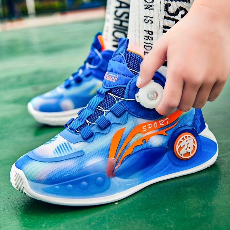 Boys High Top Basketball Shoes with Rotating Buckle