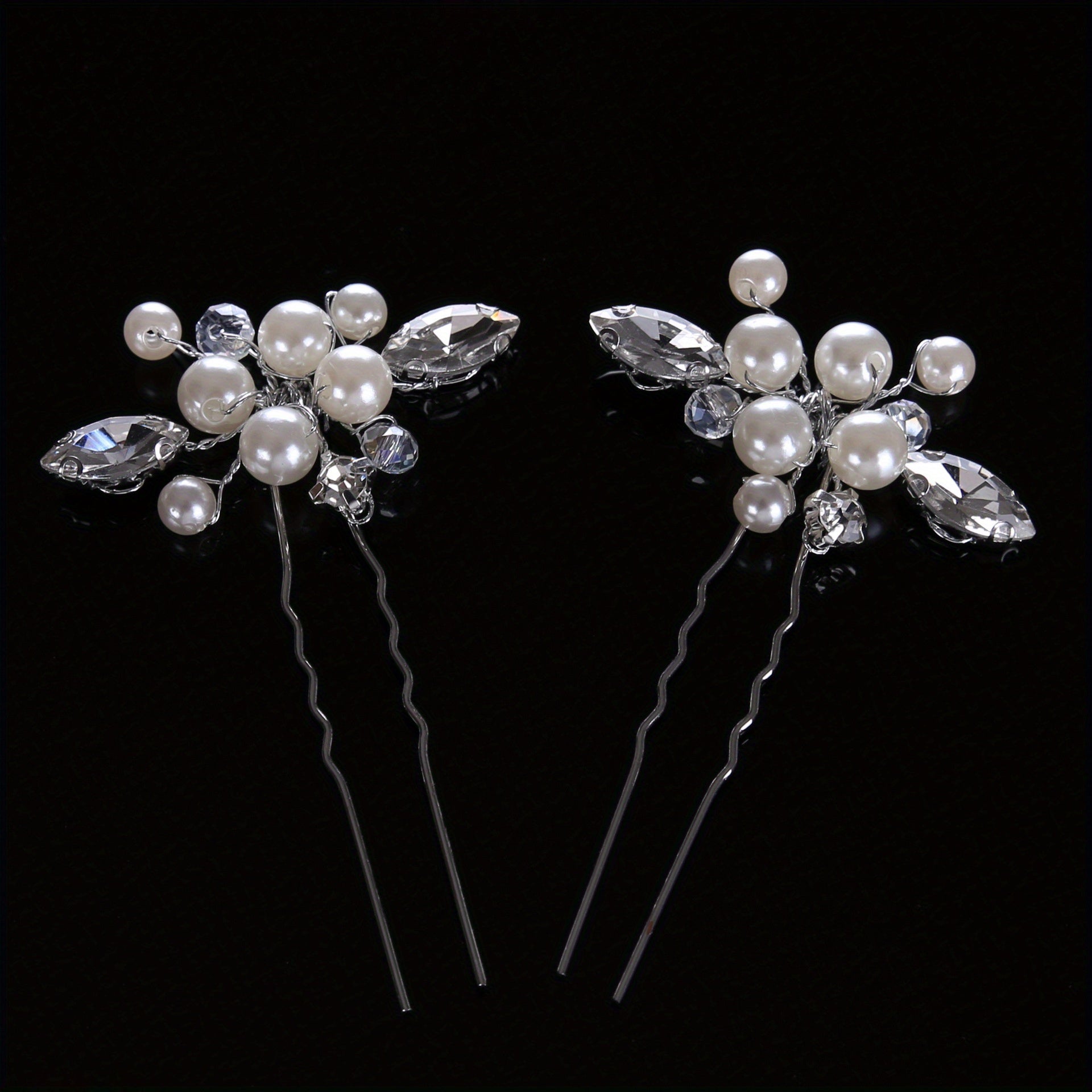 2PCS Bride Faux Pearl Hairpin Wedding Bride U Shaped Hairpin Hair Accessories