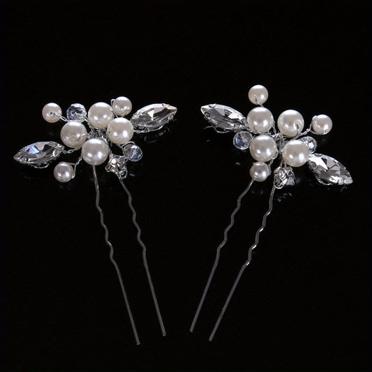 2PCS Bride Faux Pearl Hairpin Wedding Bride U Shaped Hairpin Hair Accessories