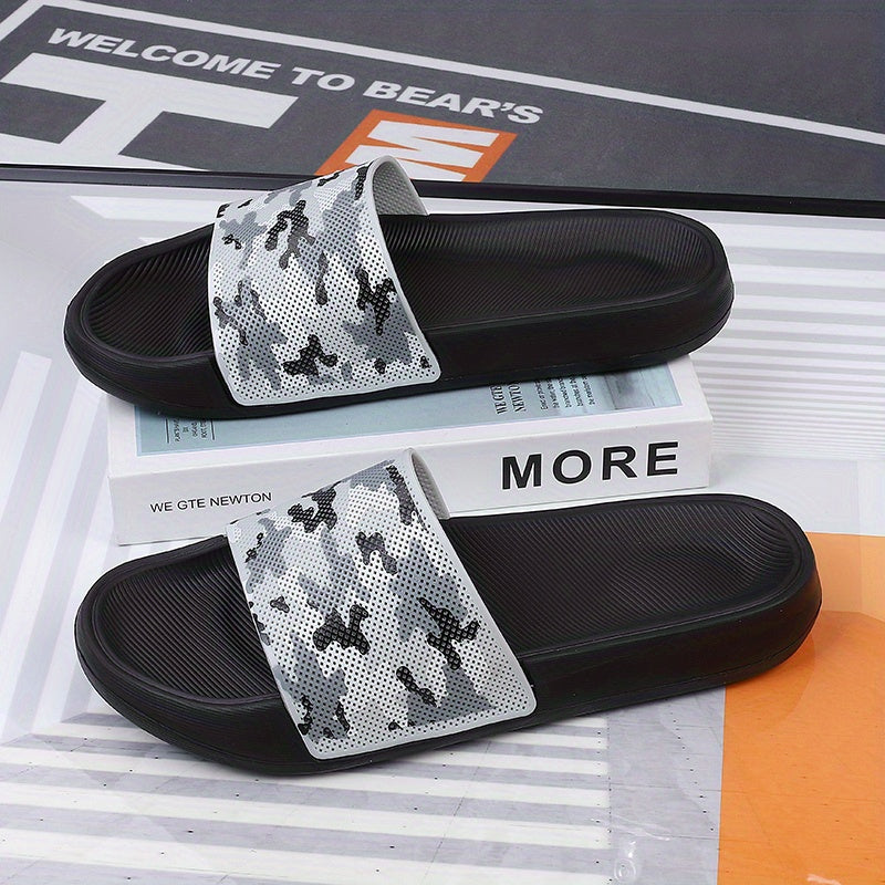 Men's Camo Lightweight Non-Slip Open-Toe Slides for Bathroom Beach