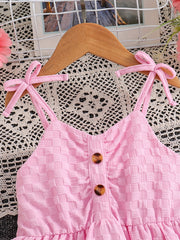 Girls' Bowknot Spaghetti Strap Cami Dress Knee Length