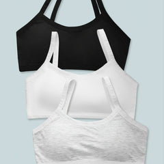 3pcs Girls Solid Bra Comfort Soft Lightweight Off the Shoulder Preppy Underwear