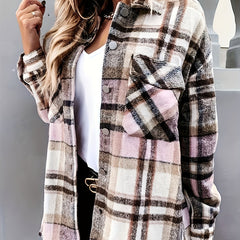 Plaid Print Button Up Long Sleeve Shacket