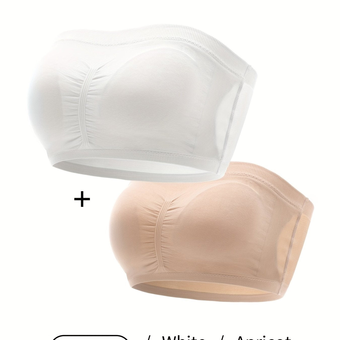 2 Pack Plus Size Tube Bra Set Bandeau Solid Stay Put Removable Pad Women's Plus