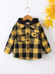 Boys Plaid Hooded Shirt Long Sleeve Button Down Jacket for Autumn