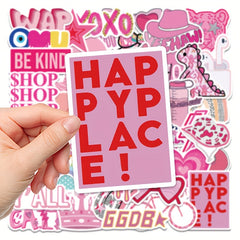 50 Pink College Style Stickers for Notebook, Phone Case, Cup, Luggage