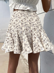 Floral Print Godet Mini Skirt High Waist Casual Summer Skirt