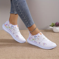 Women's Rhinestone Sock Shoes Butterfly & Floral Print Knit Running Shoes