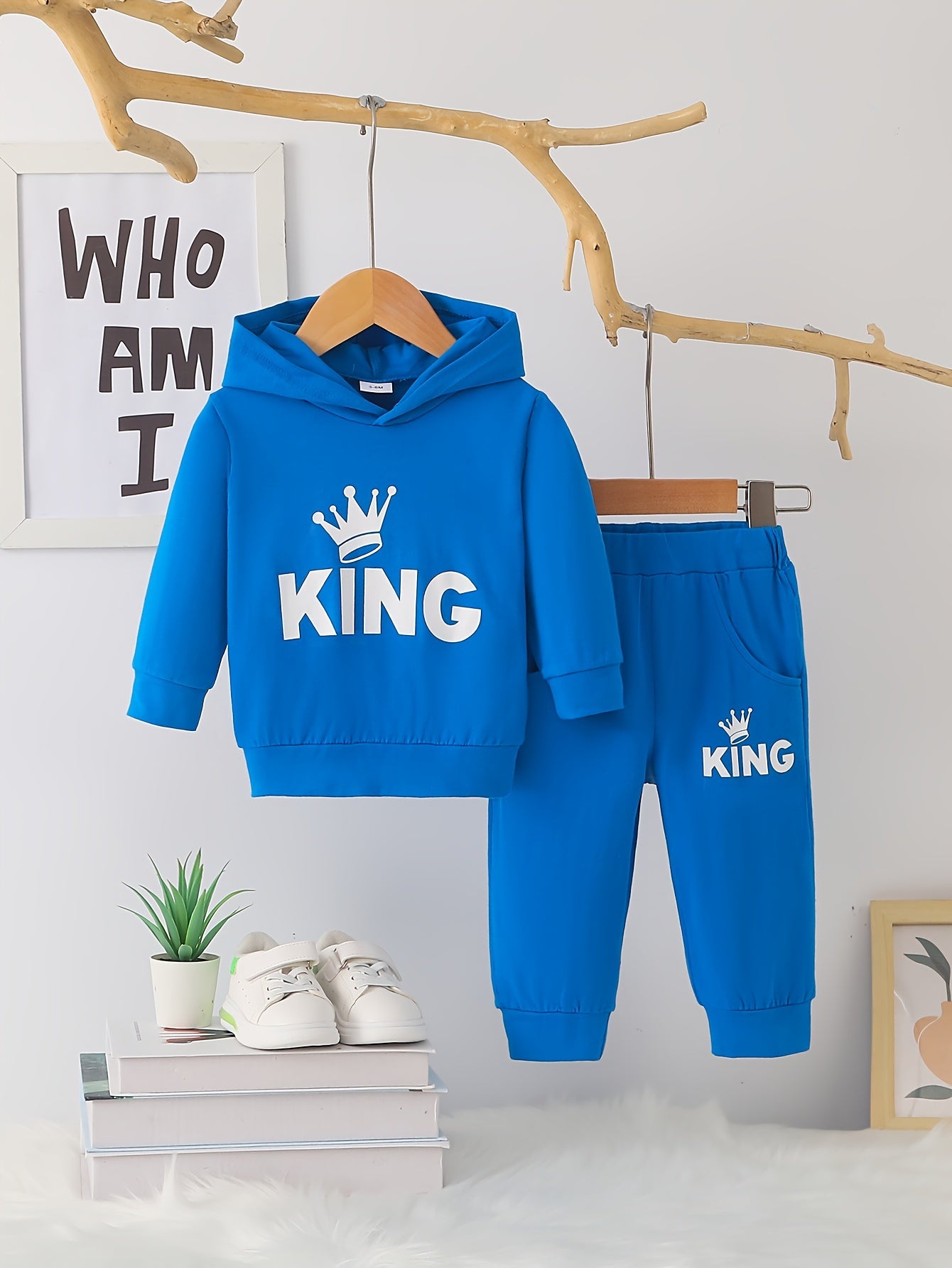 Baby Boy's Hooded KING Print Sweatshirt Pants Set
