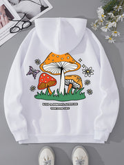 Letter & Mushroom Print Hoodie Long Sleeve Sweatshirt