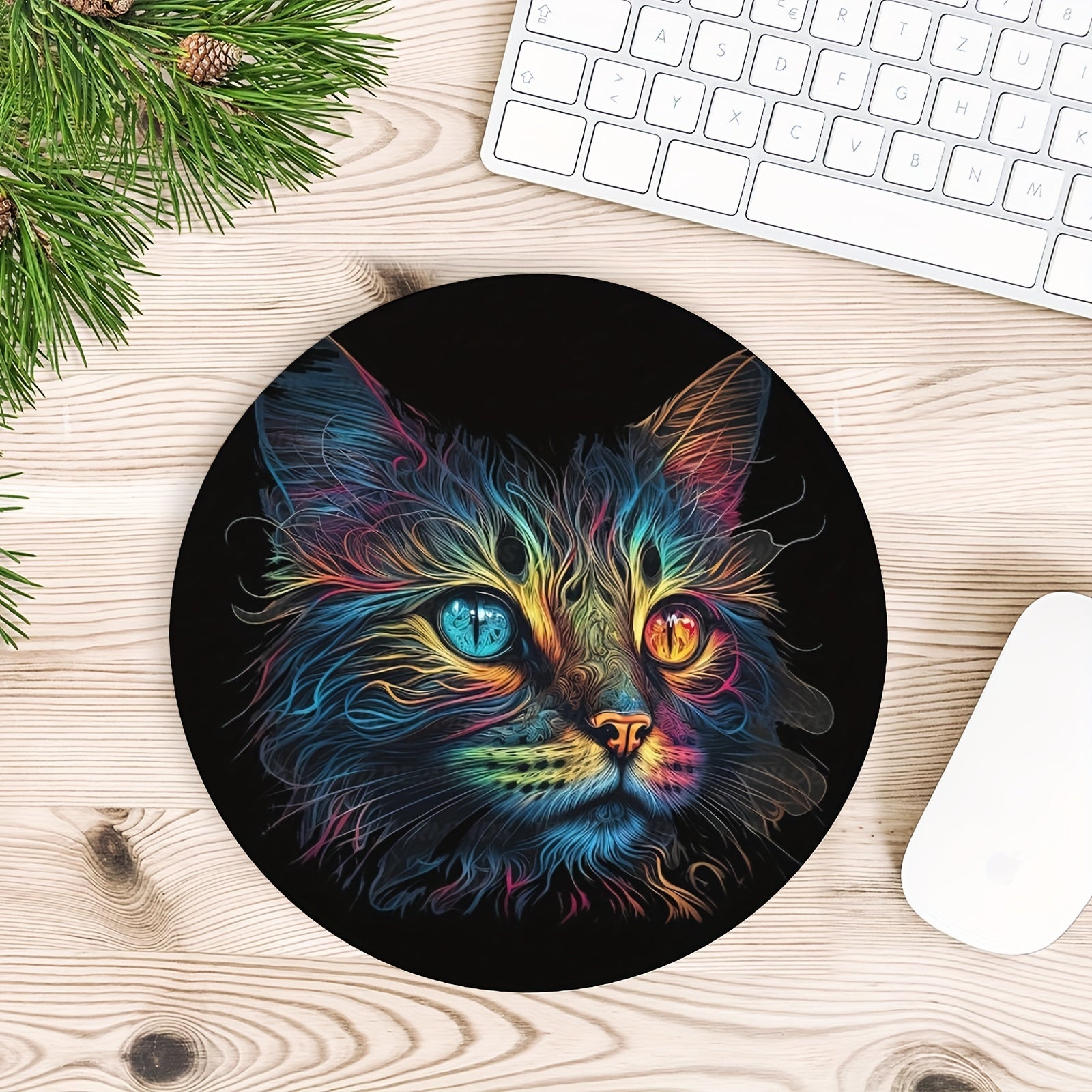 Cat Gaming Mouse Pad for Women & Girls, Non-slip Round Mousepad