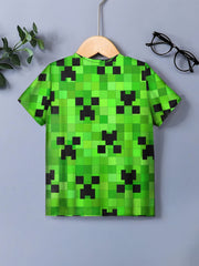 Boy's Green Blocks Graphic T shirt Casual Slightly Stretch Breathable Novel Tee